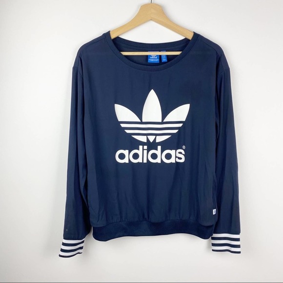 Adidas Long Sleeve Top Casual Activewear Mesh Trefoil Logo Blue women's S small